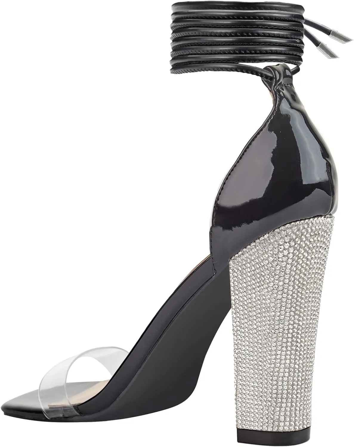 LALA IKAI Chunky Heels Sandals for Women Comfy Open Toe Strappy Rhinestone High Heeled Sandals White Silver Gold Black Ankle Clear Heels for Party Wedding