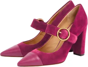 LEHOOR Women Chunky High Heel Mary Jane Pumps Pointed Toe Ankle Strap Dress Pumps Cap Toe Mary Jane Block Heels 3 inch 4-11 M US