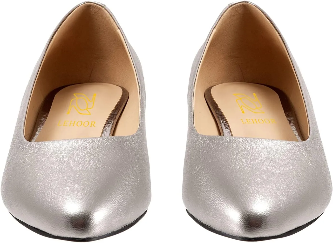 LEHOOR Women Low Chunky Block Heel Pumps Pointed Toe Slip On Flats Shoes Comfort 1.5 Inch Thick Heels Pointy Closed Toe Dress Sandals Suede Patent Office Work Pump Ladies Basic Classic Retro 4-11 M US