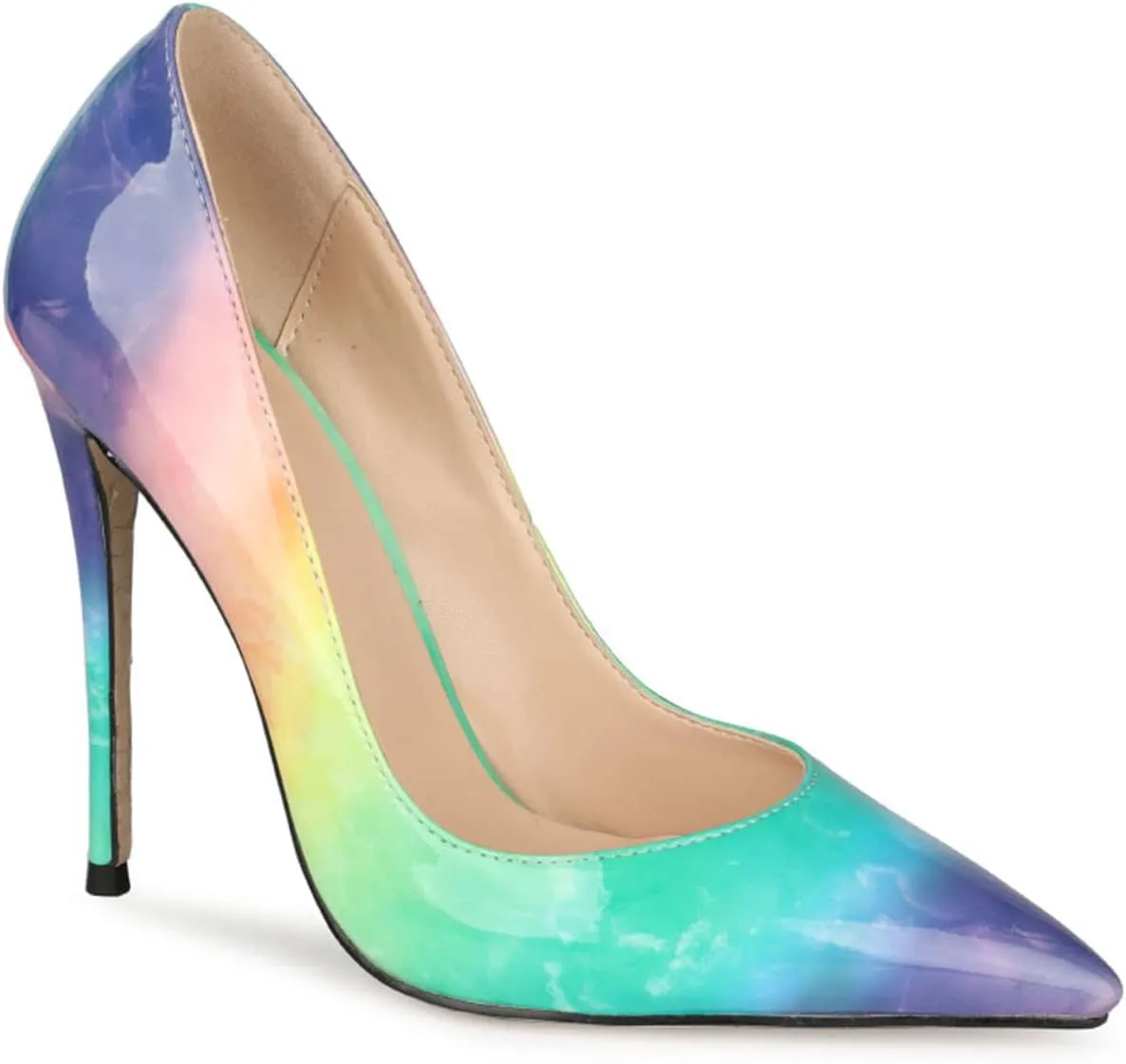 LEHOOR Women's Pointed Toe Stiletto Pumps Gradient Patent Leather Sexy Slip On 5 Inch High Heels Dress Pumps Ombre Heels Colorful Comfort Office Party Wedding Dress Shoes 4-12 M US