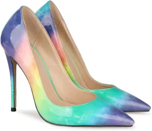 LEHOOR Women's Pointed Toe Stiletto Pumps Gradient Patent Leather Sexy Slip On 5 Inch High Heels Dress Pumps Ombre Heels Colorful Comfort Office Party Wedding Dress Shoes 4-12 M US