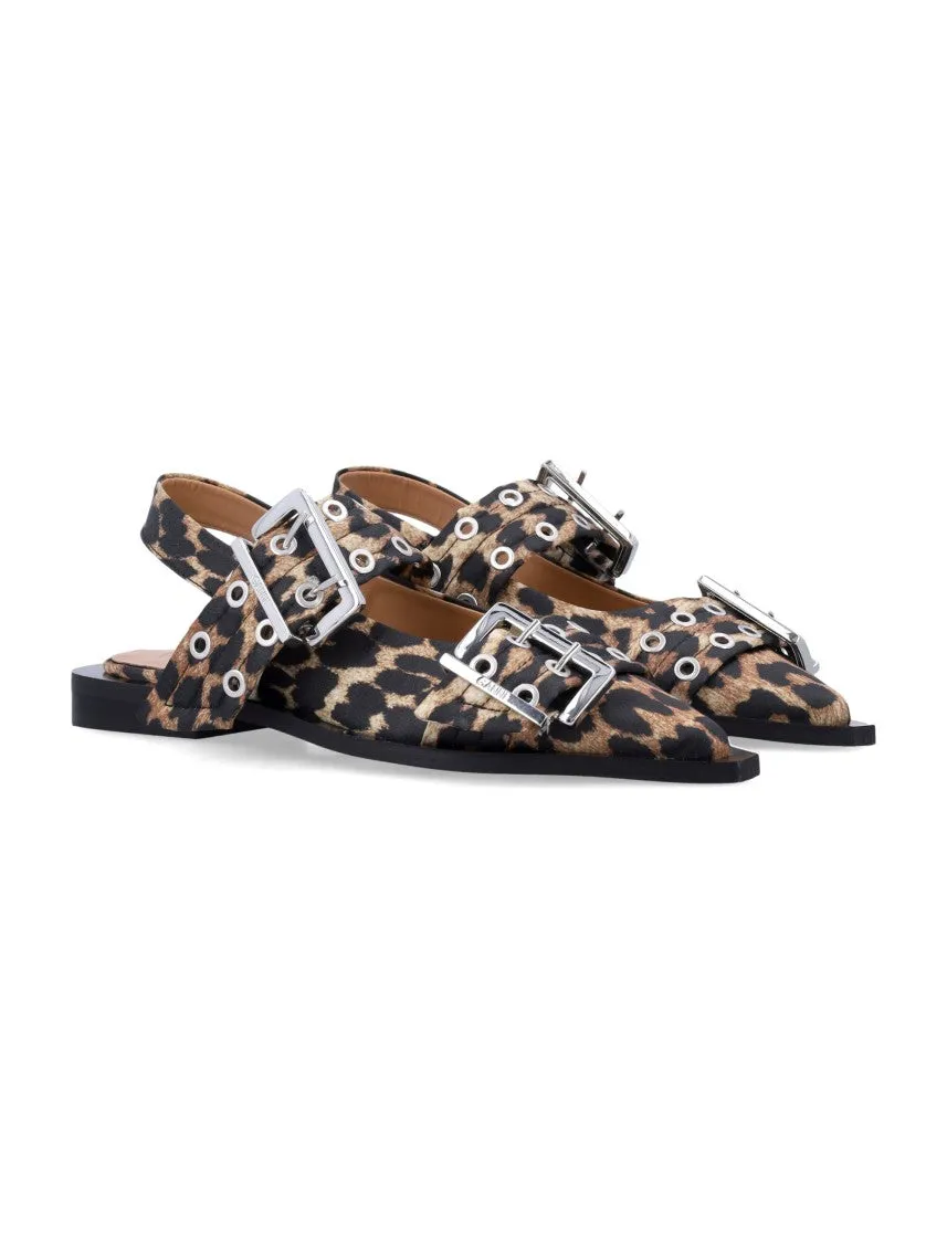 Leopard Satin Feminine Buckle Ballerinas