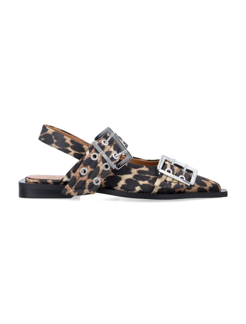 Leopard Satin Feminine Buckle Ballerinas