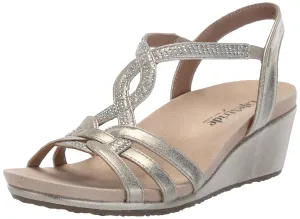 LifeStride Womens Monaco Strappy Wedge Sandals Platino Gold 7 M