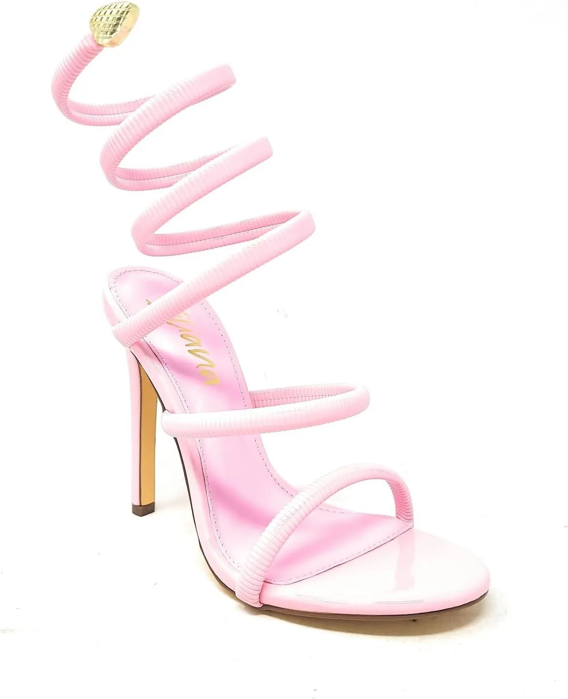Liliana Nikkia-223 Womens Open Round Toe Leg Spiral Wrap Around Ankle Strap Stiletto Heel Sandal