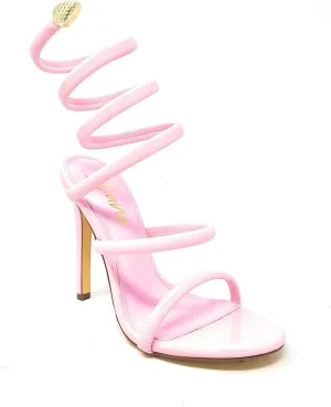 Liliana Nikkia-223 Womens Open Round Toe Leg Spiral Wrap Around Ankle Strap Stiletto Heel Sandal
