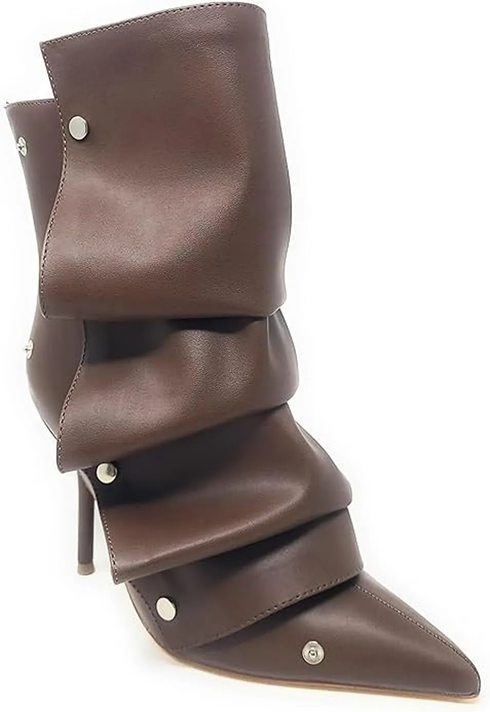 Liliana Women's Pointed Toe High Heels Button Detachable Fold Over Boots