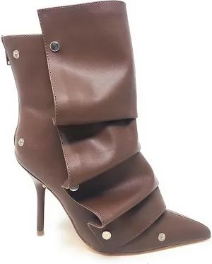 Liliana Women's Pointed Toe High Heels Button Detachable Fold Over Boots