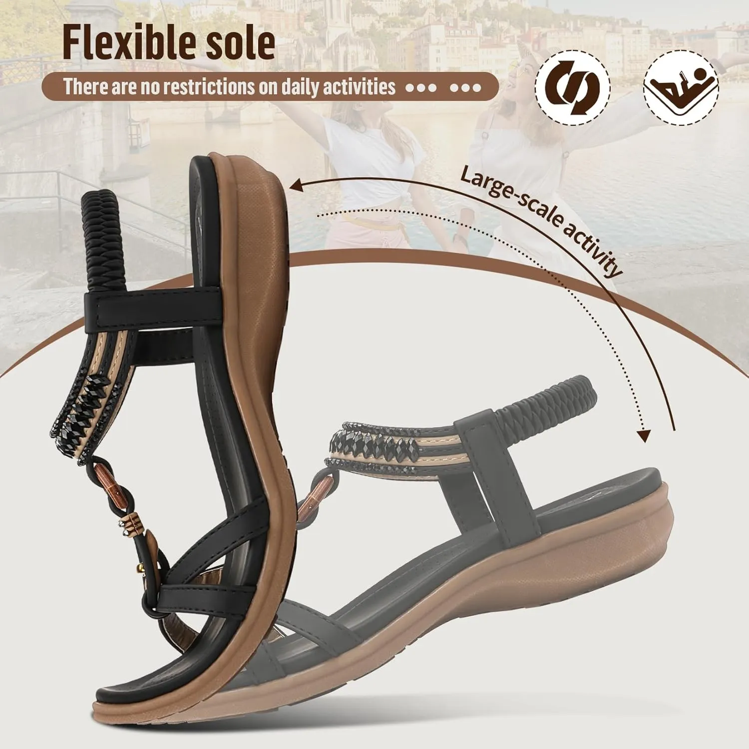 Littleplum Womens Sandals Comfort Arch Support Sandals Summer Walking Shoes Casual Ankle Elastic Flip Flops Shoes