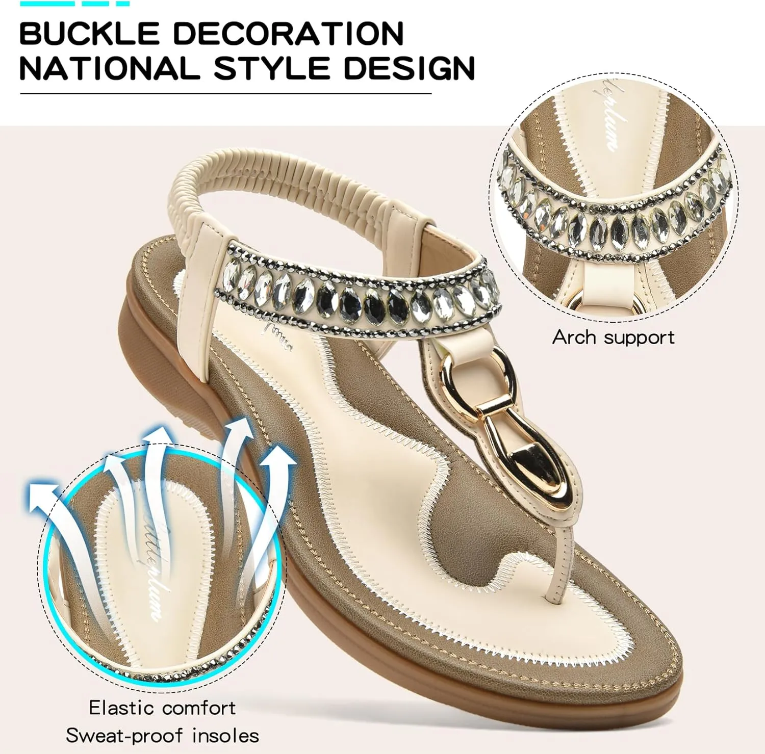 Littleplum Womens Sandals Comfort Arch Support Sandals Summer Walking Shoes Casual Ankle Elastic Flip Flops Shoes