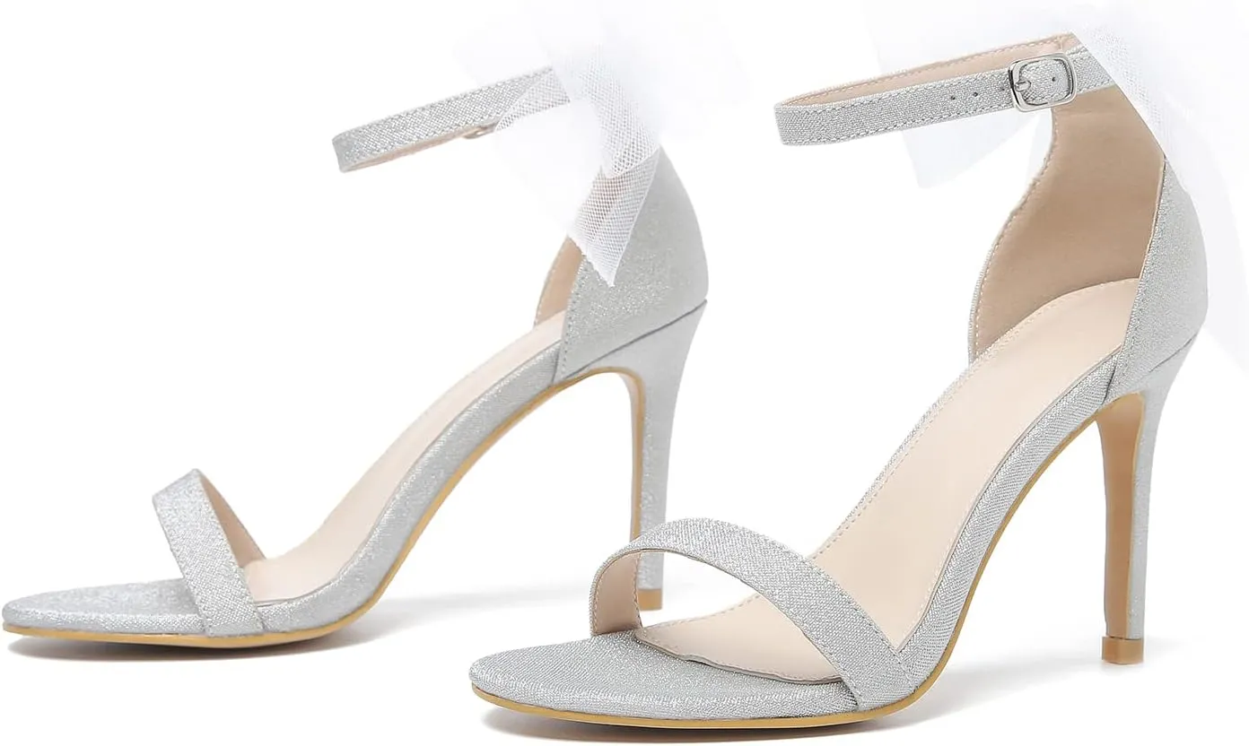 LIURUIJIA Women's Open Toe Stiletto Heels with Bow One Strap Sandals Wedding Party Prom Dress Shoes