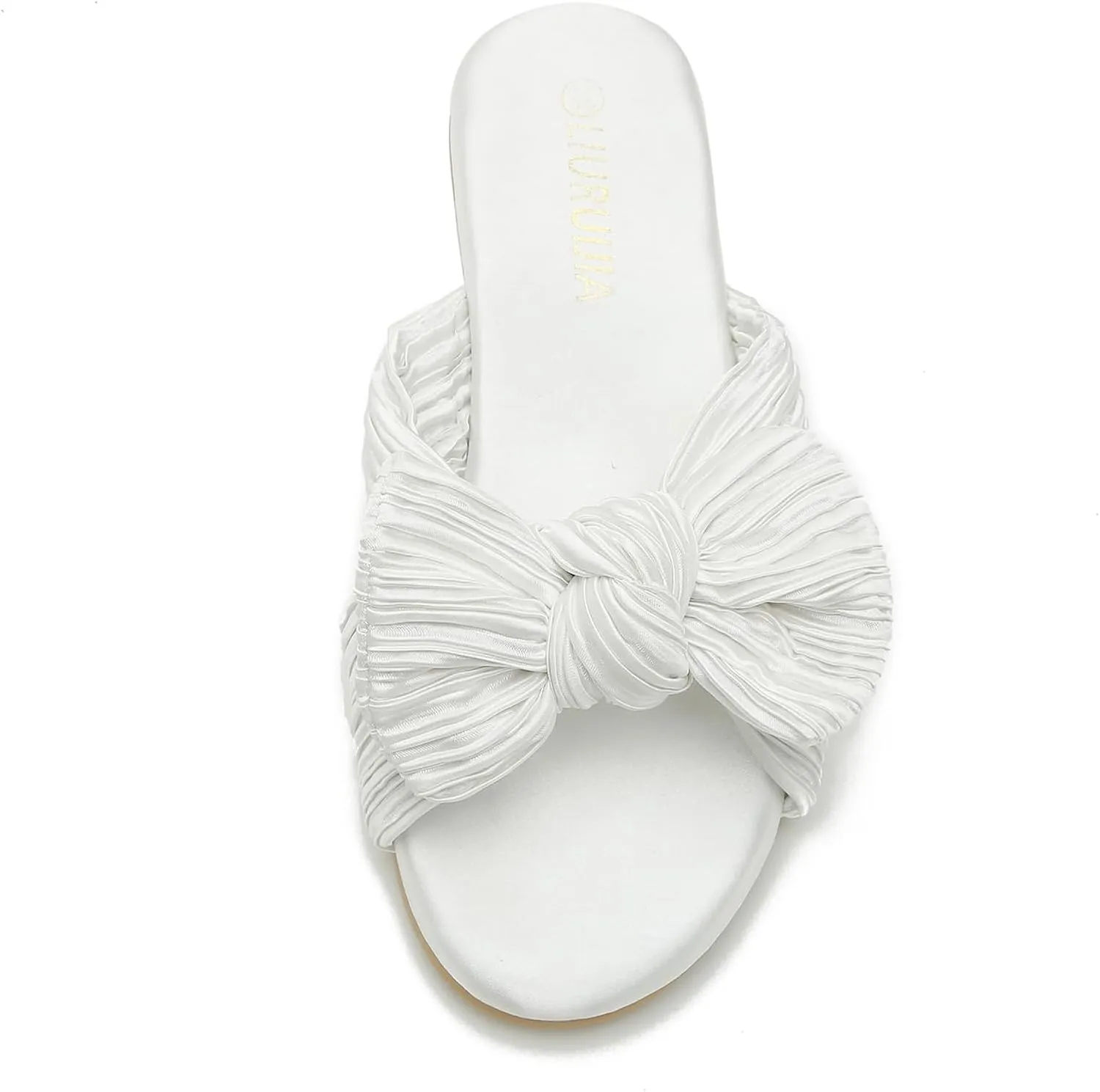 LIURUIJIA Womens Pleated Satin Bow Flats Slide Sandals Casual Dressy Open Toe Slip on Cute Summer Shoes