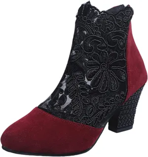 Low Chunky Heel Sandals for Women Dressy Mesh Embroidered Floral Flats Pumps Zipper Closed Toe Heeled Sandals