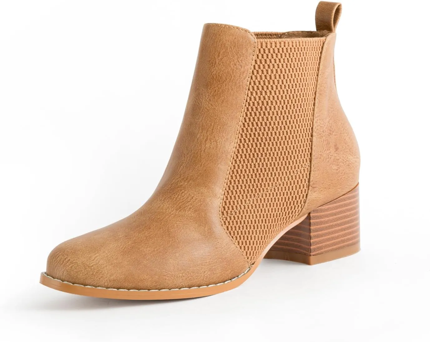 Low Heel Ankle Boots for Women Chunky Block Heel Elastic Gore Chelsea Boots Slip On Comfortable Short Boots Round Toe Black Brown Heeled Booties for Fall Winter