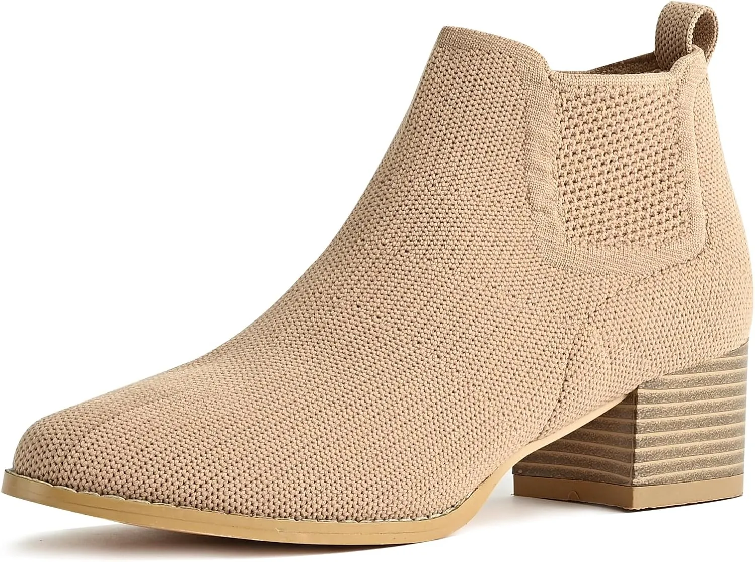 Low Heel Ankle Boots for Women Chunky Heel Knit Sock Chelsea Boots Slip On Stretchy Comfortable Short Boots Fashion Black Brown Heeled Booties Dress Shoes for Fall & Winter