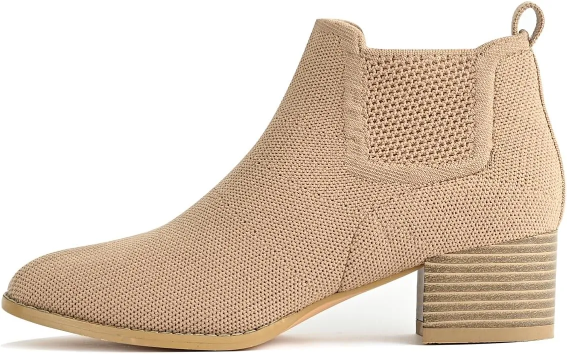 Low Heel Ankle Boots for Women Chunky Heel Knit Sock Chelsea Boots Slip On Stretchy Comfortable Short Boots Fashion Black Brown Heeled Booties Dress Shoes for Fall & Winter