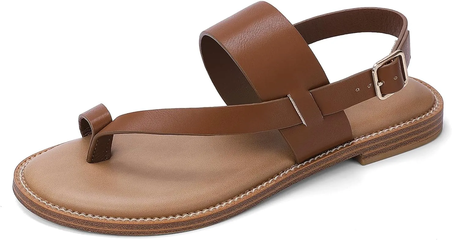 Luffymomo Women's Thong Flat Sandals Adjustable Ankle Buckle Summer Sandal Casual Open Toe Fisherman Shoes