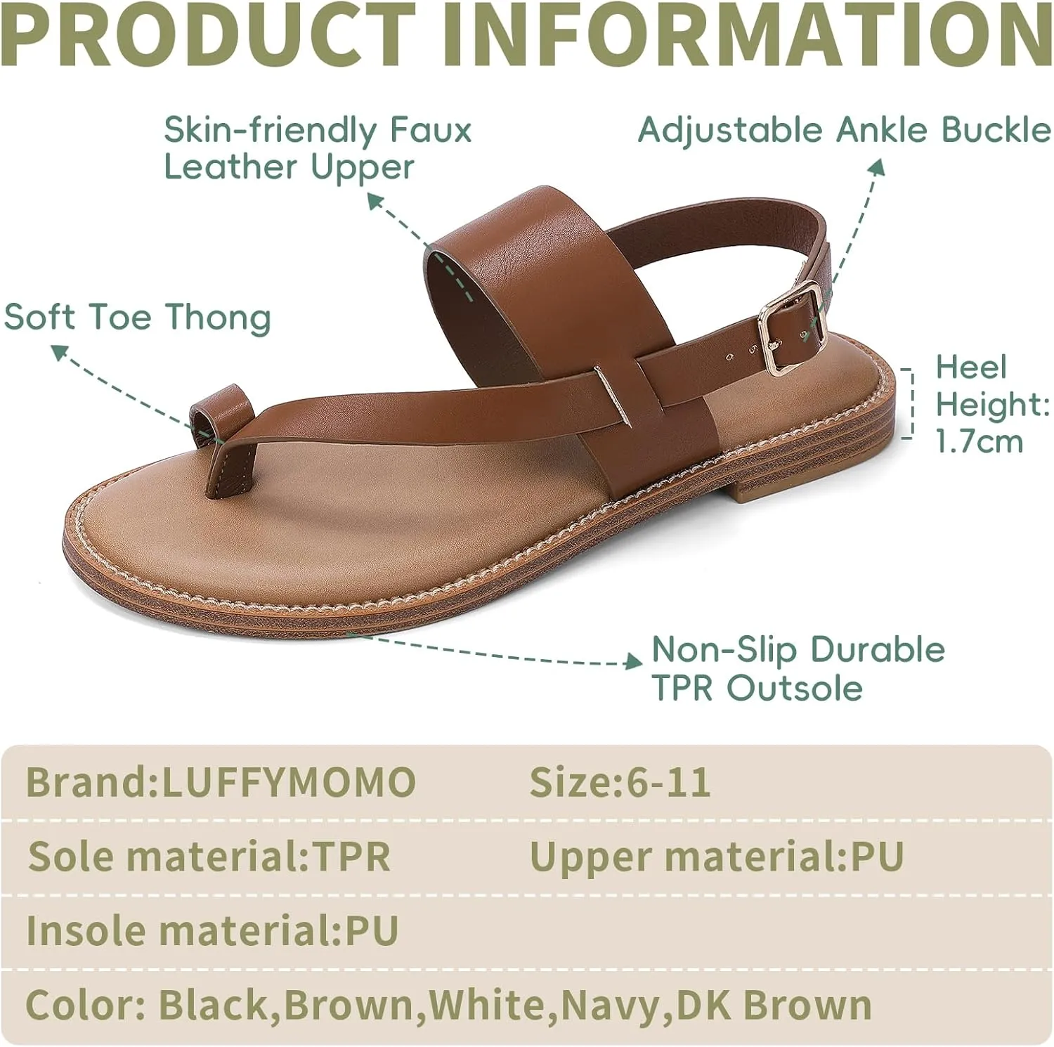 Luffymomo Women's Thong Flat Sandals Adjustable Ankle Buckle Summer Sandal Casual Open Toe Fisherman Shoes
