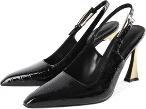 Mallyteeds Slingback Heels for Women Square Pointed Toe Slip On Stilettos High Heel Pumps Shoes Dressy 4 Inches