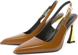 Mallyteeds Slingback Heels for Women Square Pointed Toe Slip On Stilettos High Heel Pumps Shoes Dressy 4 Inches