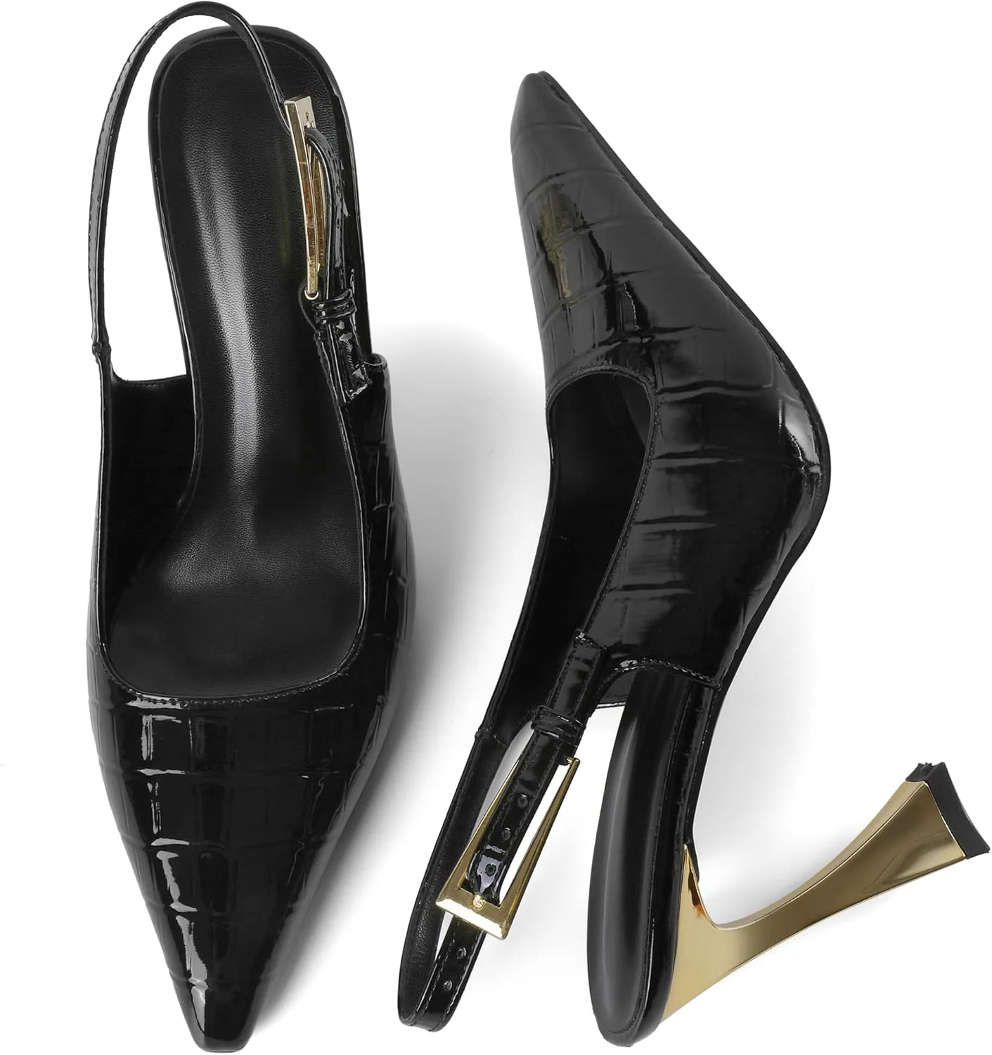 Mallyteeds Slingback Heels for Women Square Pointed Toe Slip On Stilettos High Heel Pumps Shoes Dressy 4 Inches