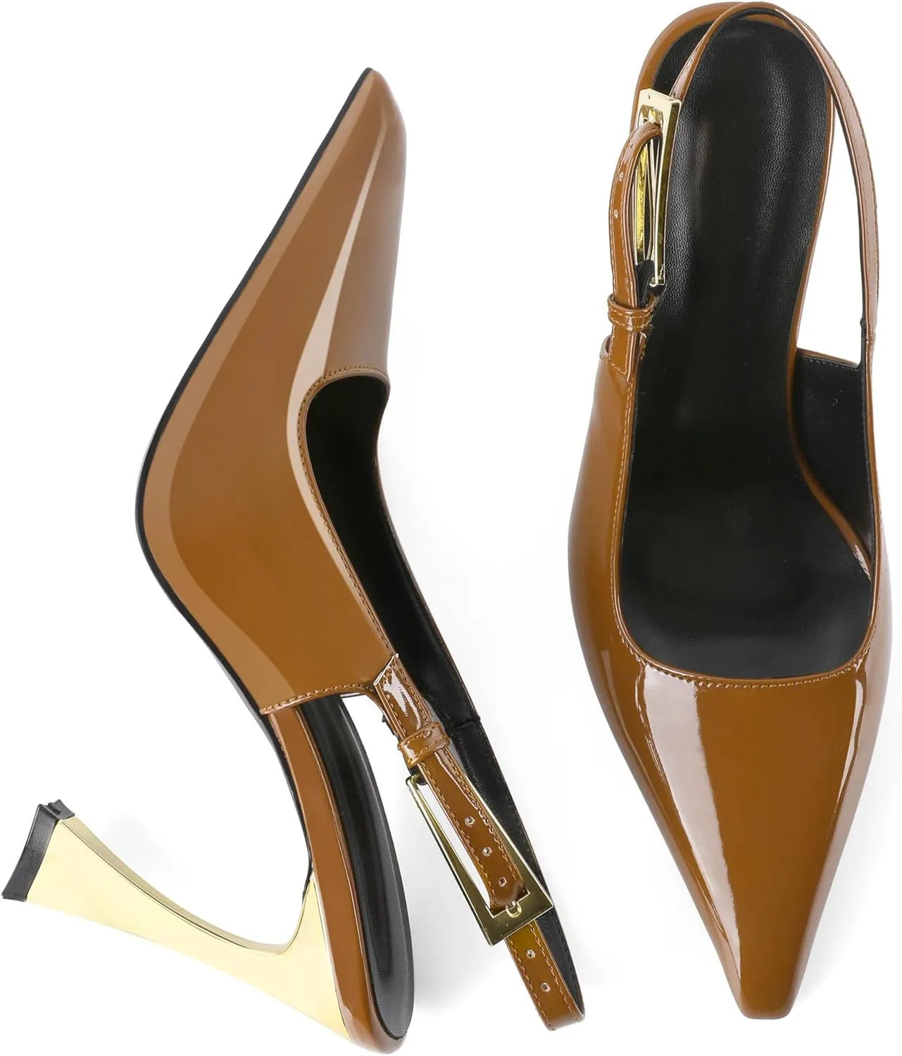 Mallyteeds Slingback Heels for Women Square Pointed Toe Slip On Stilettos High Heel Pumps Shoes Dressy 4 Inches