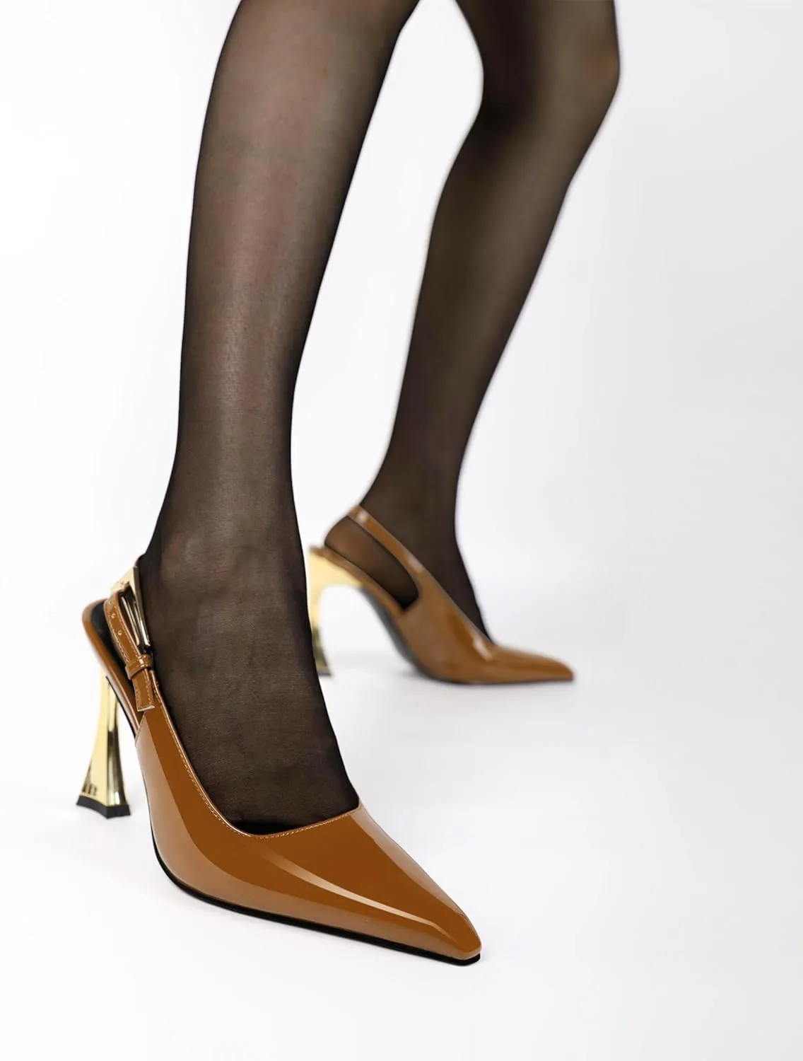 Mallyteeds Slingback Heels for Women Square Pointed Toe Slip On Stilettos High Heel Pumps Shoes Dressy 4 Inches