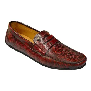 Mauri Cosmo 3128 Red Hand-Painted Genuine Embossed Calfskin/Baby Crocodile Loafer Shoes