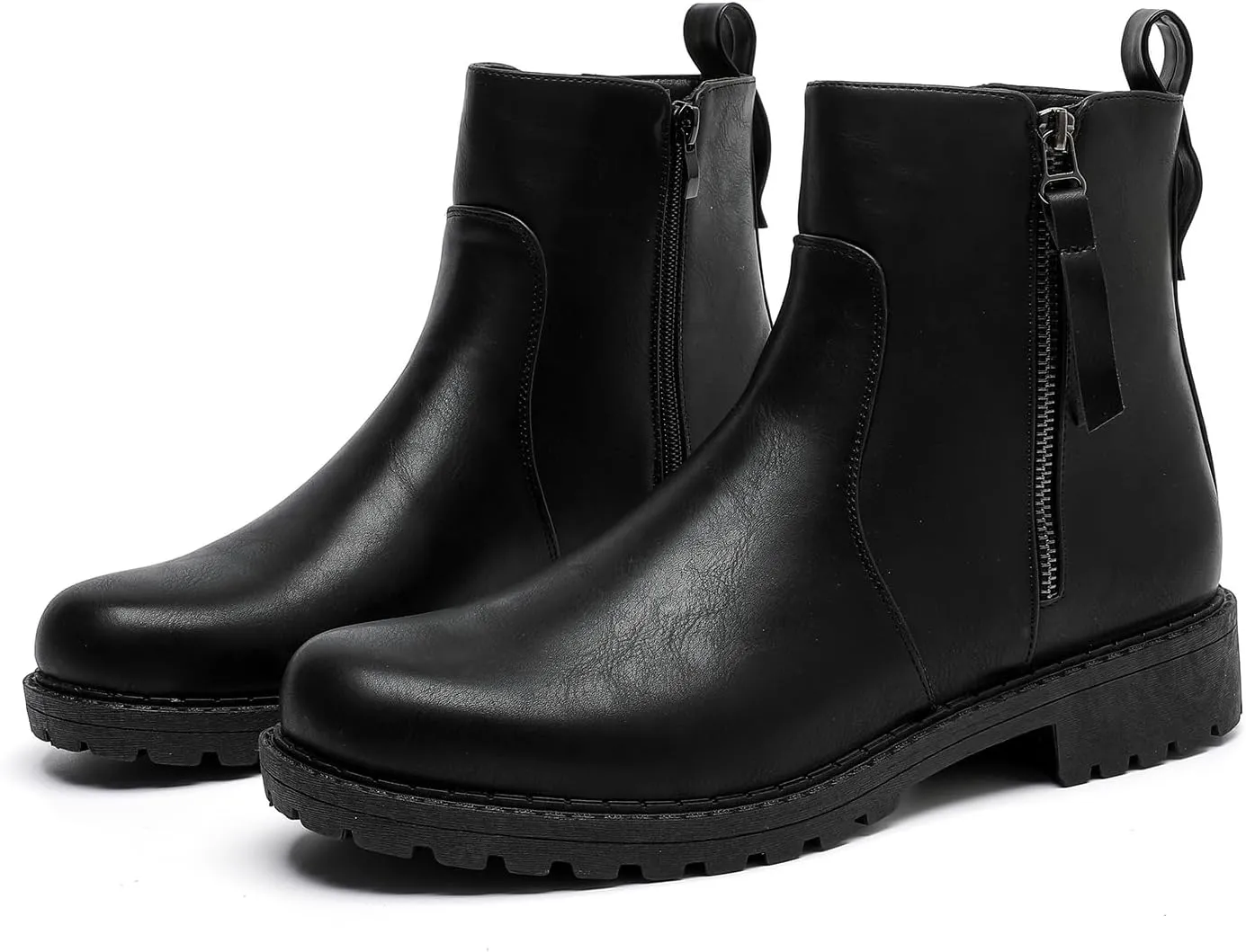 MEMON Women's Chelsea Boots Slip-on Fashion Low Heeled Booties for Women Casual Comfortable Black Ankle Booties Shoes
