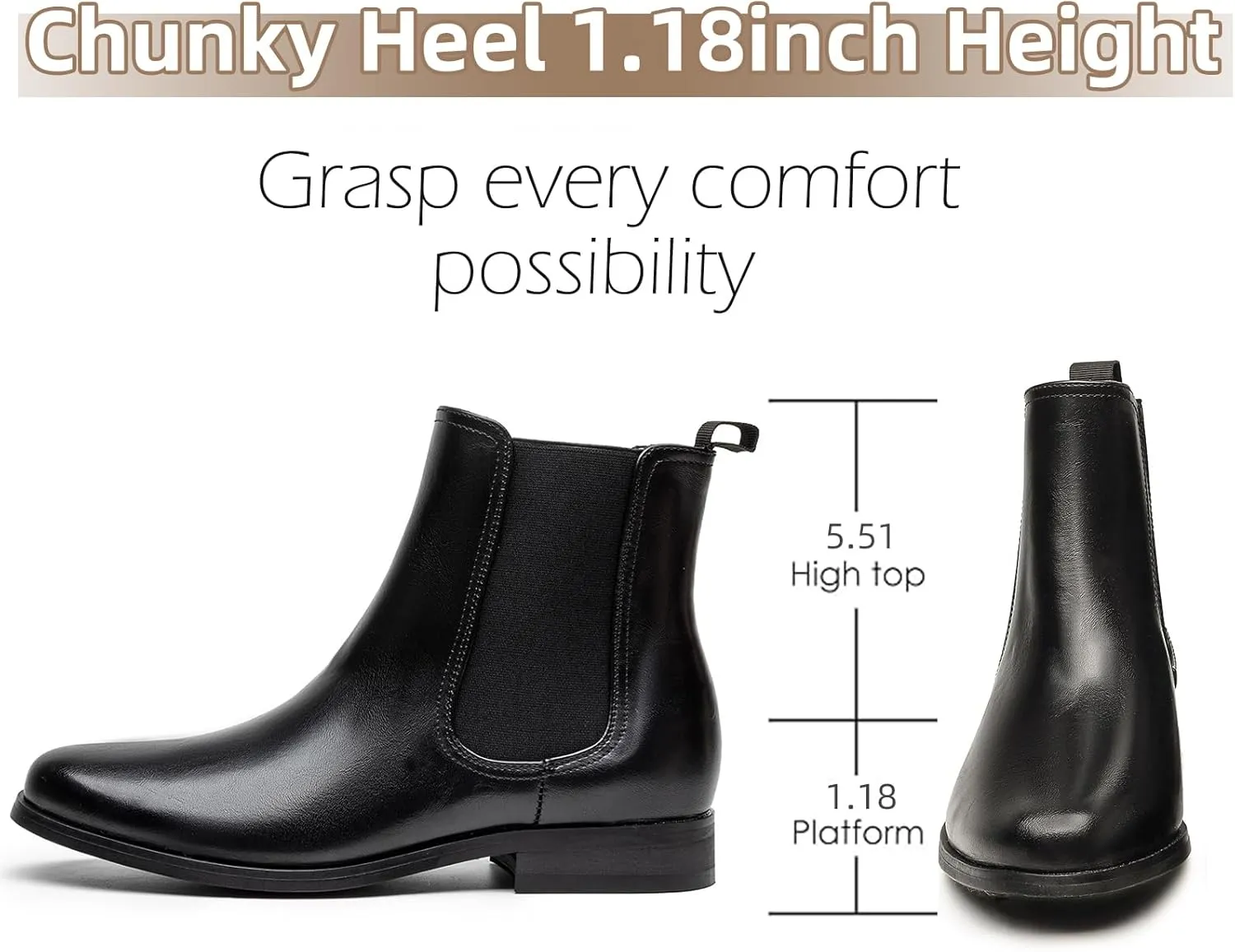 MEMON Women's Chelsea Boots Slip-on Fashion Low Heeled Booties for Women Casual Comfortable Black Ankle Booties Shoes