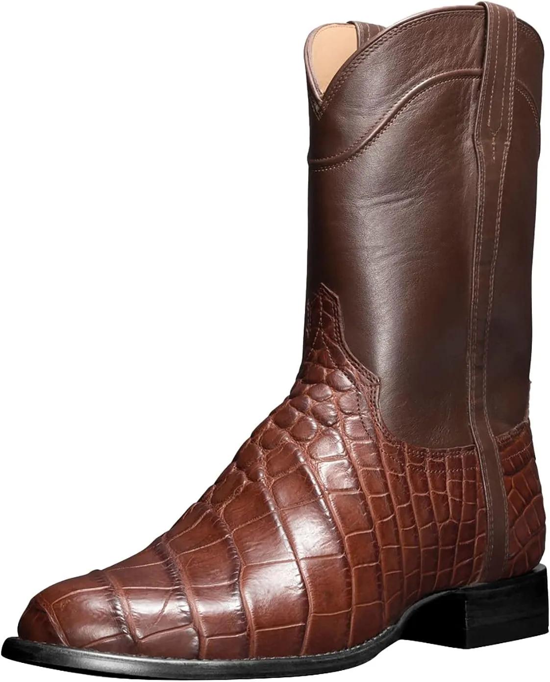 Men Boots Casual Work Boots Square Toe Low Heel Stitching Snake Print Boots Wide Calf Fashion Cowboy Boots