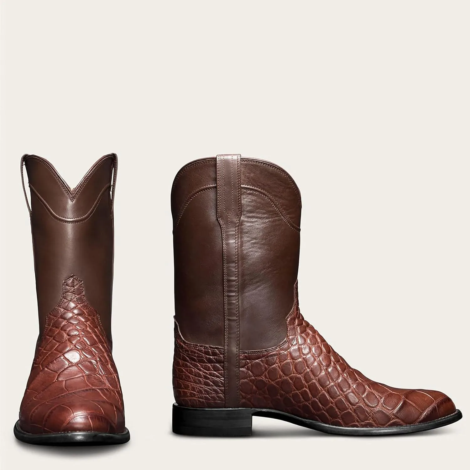 Men Boots Casual Work Boots Square Toe Low Heel Stitching Snake Print Boots Wide Calf Fashion Cowboy Boots