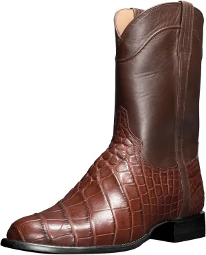 Men Boots Casual Work Boots Square Toe Low Heel Stitching Snake Print Boots Wide Calf Fashion Cowboy Boots