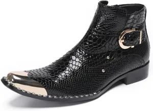 Men Chelsea Boots Handmade Genuine Leather Monk Strap Western Boot Metal Pointed Toe with Side Zipper Cowboy Boots