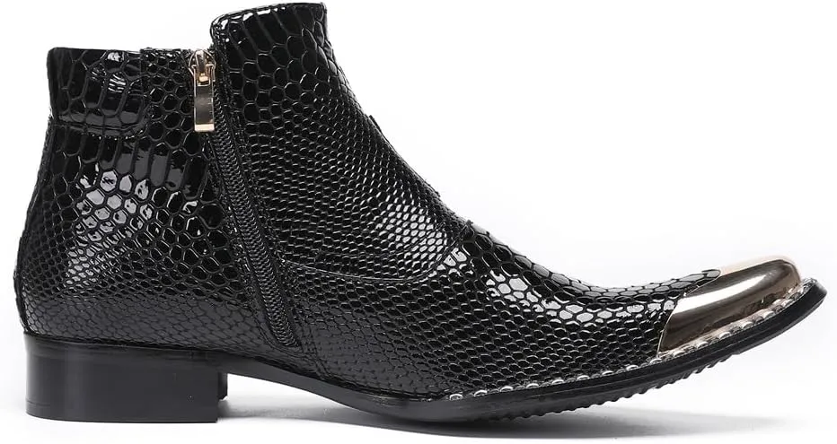 Men Chelsea Boots Handmade Genuine Leather Monk Strap Western Boot Metal Pointed Toe with Side Zipper Cowboy Boots