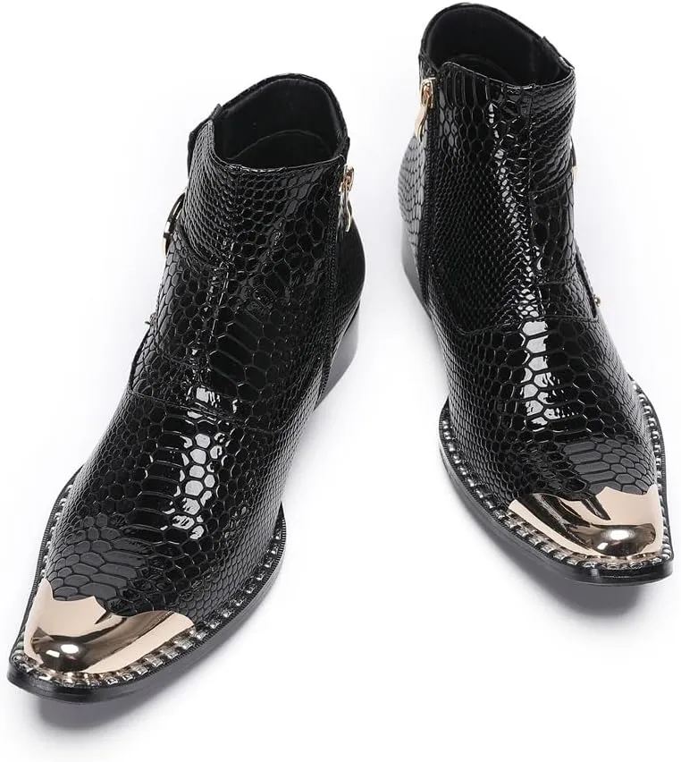 Men Chelsea Boots Handmade Genuine Leather Monk Strap Western Boot Metal Pointed Toe with Side Zipper Cowboy Boots
