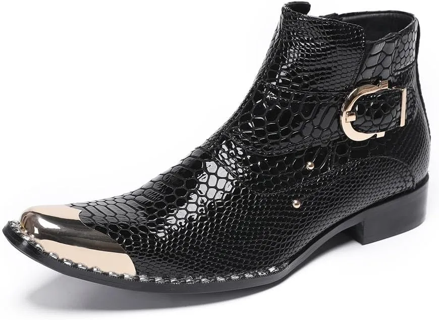 Men Chelsea Boots Handmade Genuine Leather Monk Strap Western Boot Metal Pointed Toe with Side Zipper Cowboy Boots