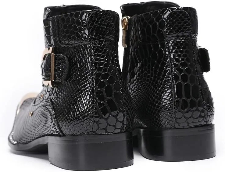 Men Chelsea Boots Handmade Genuine Leather Monk Strap Western Boot Metal Pointed Toe with Side Zipper Cowboy Boots
