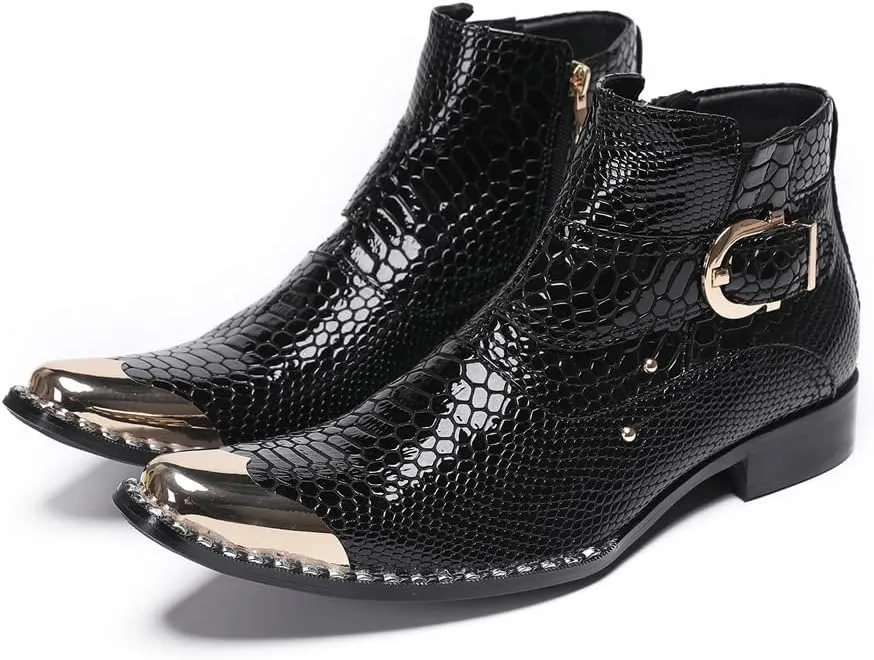 Men Chelsea Boots Handmade Genuine Leather Monk Strap Western Boot Metal Pointed Toe with Side Zipper Cowboy Boots
