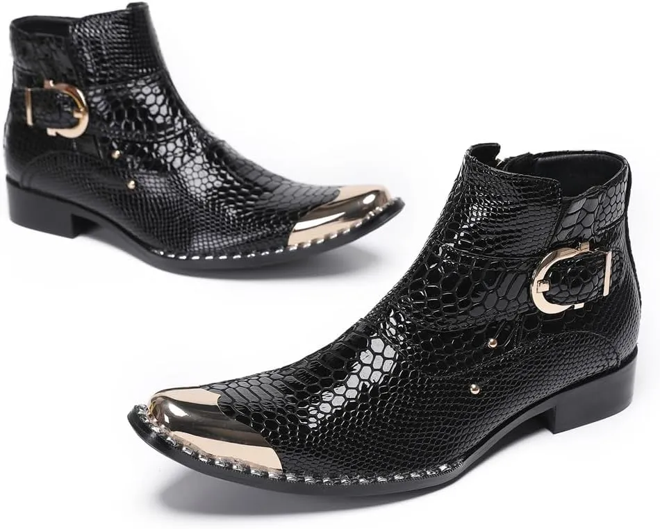 Men Chelsea Boots Handmade Genuine Leather Monk Strap Western Boot Metal Pointed Toe with Side Zipper Cowboy Boots