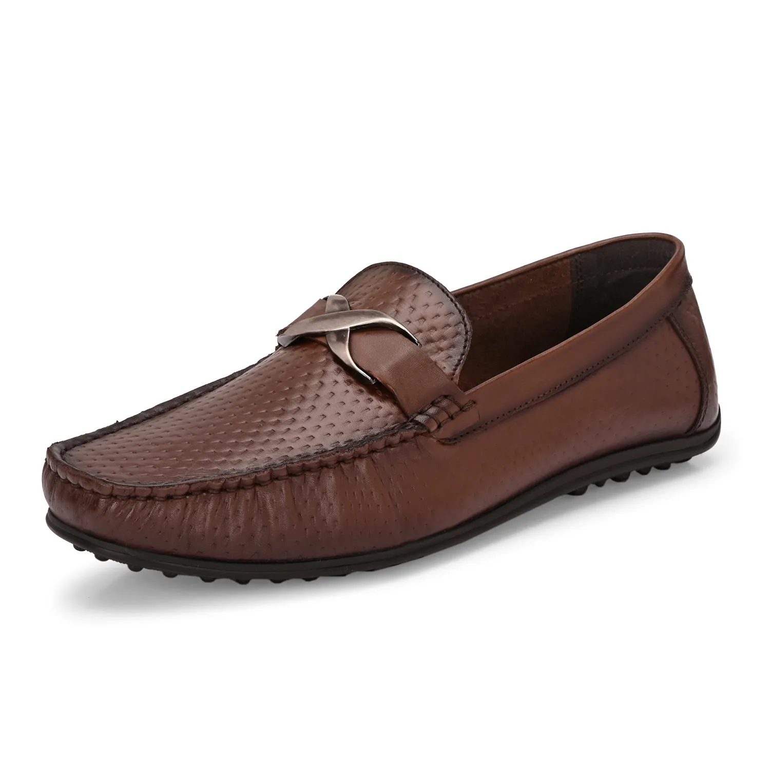 Men Premium Leather Brown Slip On Loafer (Globus-25)