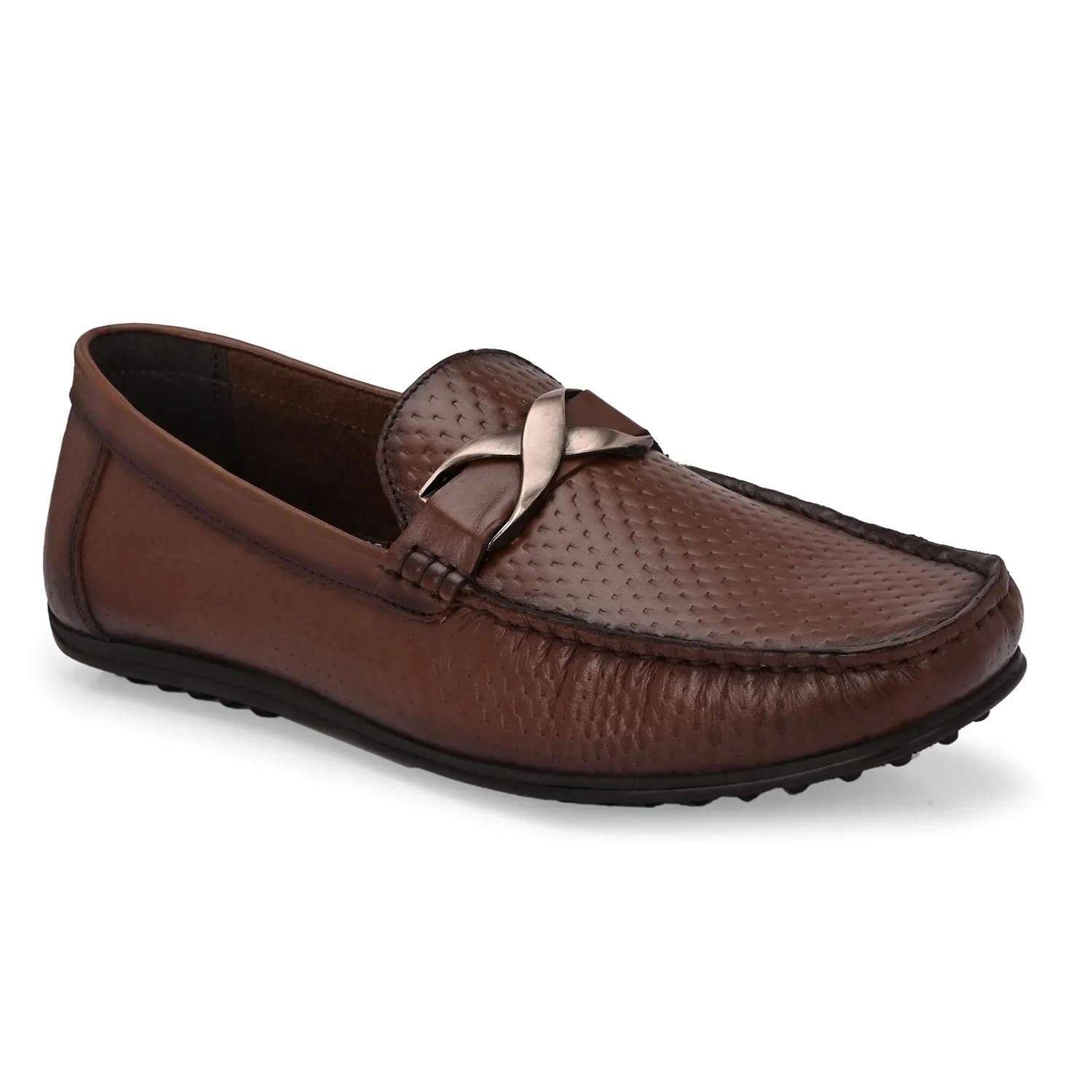 Men Premium Leather Brown Slip On Loafer (Globus-25)
