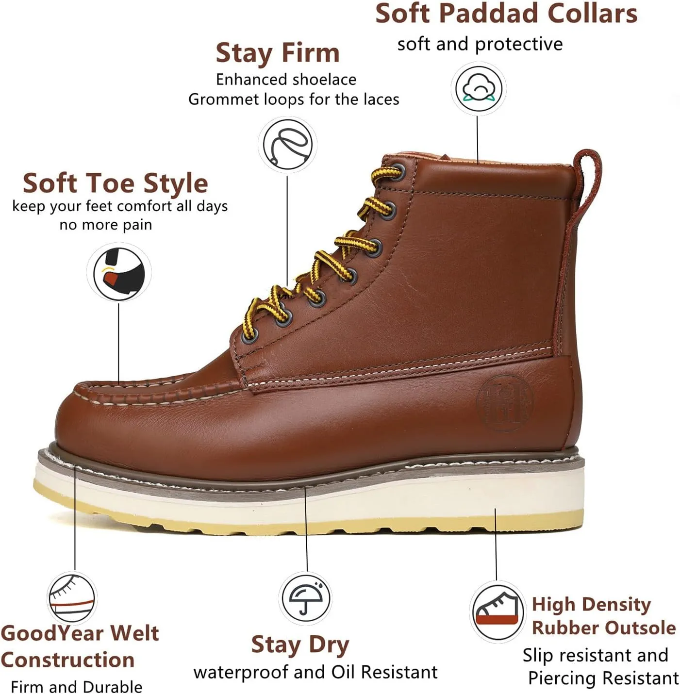 Men's 6" Soft Toe Leather Suretrack Slip/Oil Resistant Work Boots, Brown, 84994