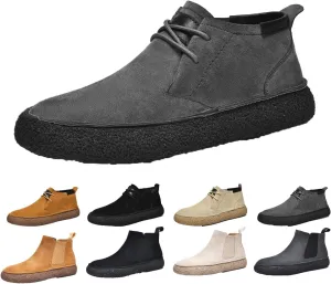 Mens Ankle Desert Chukka Boots Lace Up Suede Leather Shoes Round Toe Platform Deck Boots