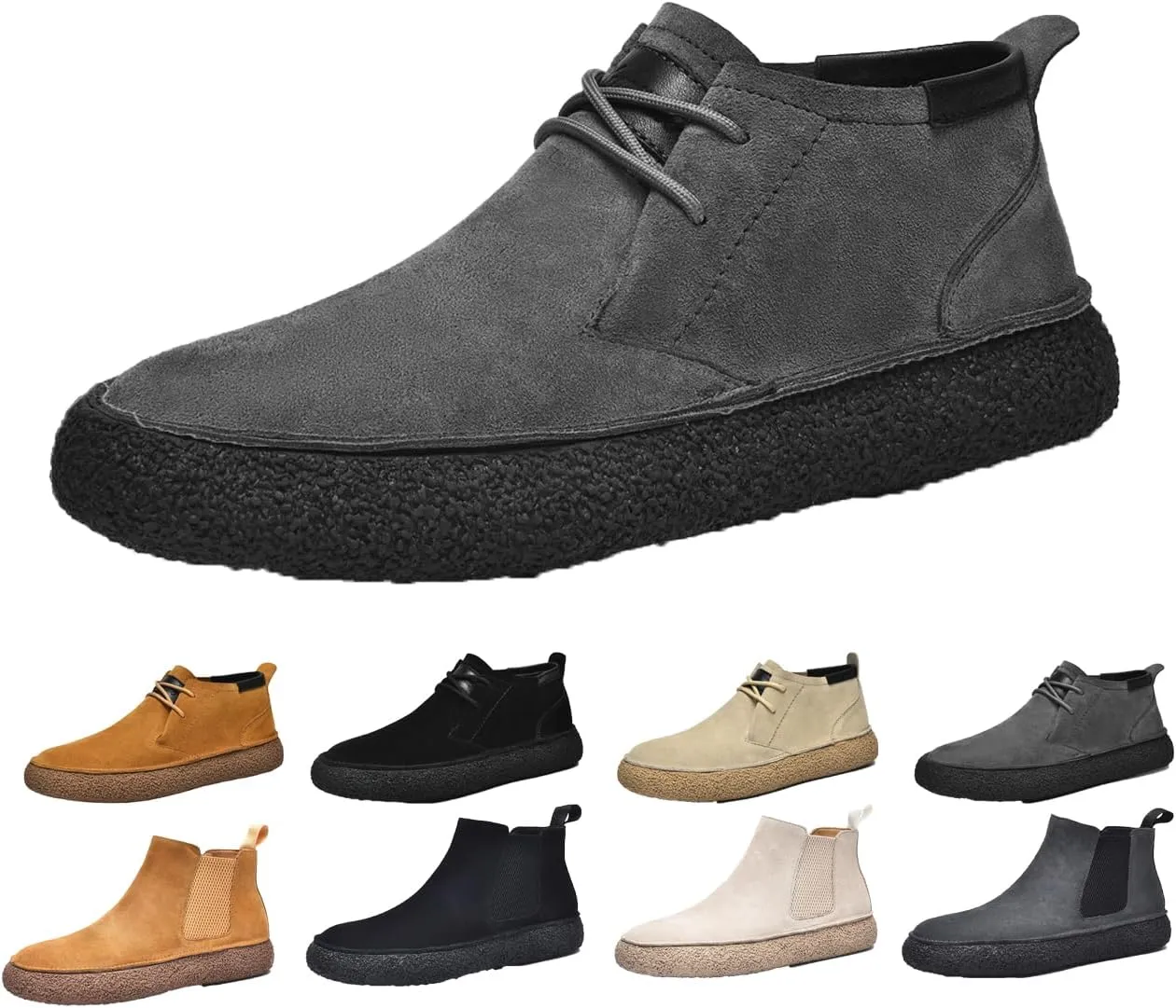 Mens Ankle Desert Chukka Boots Lace Up Suede Leather Shoes Round Toe Platform Deck Boots