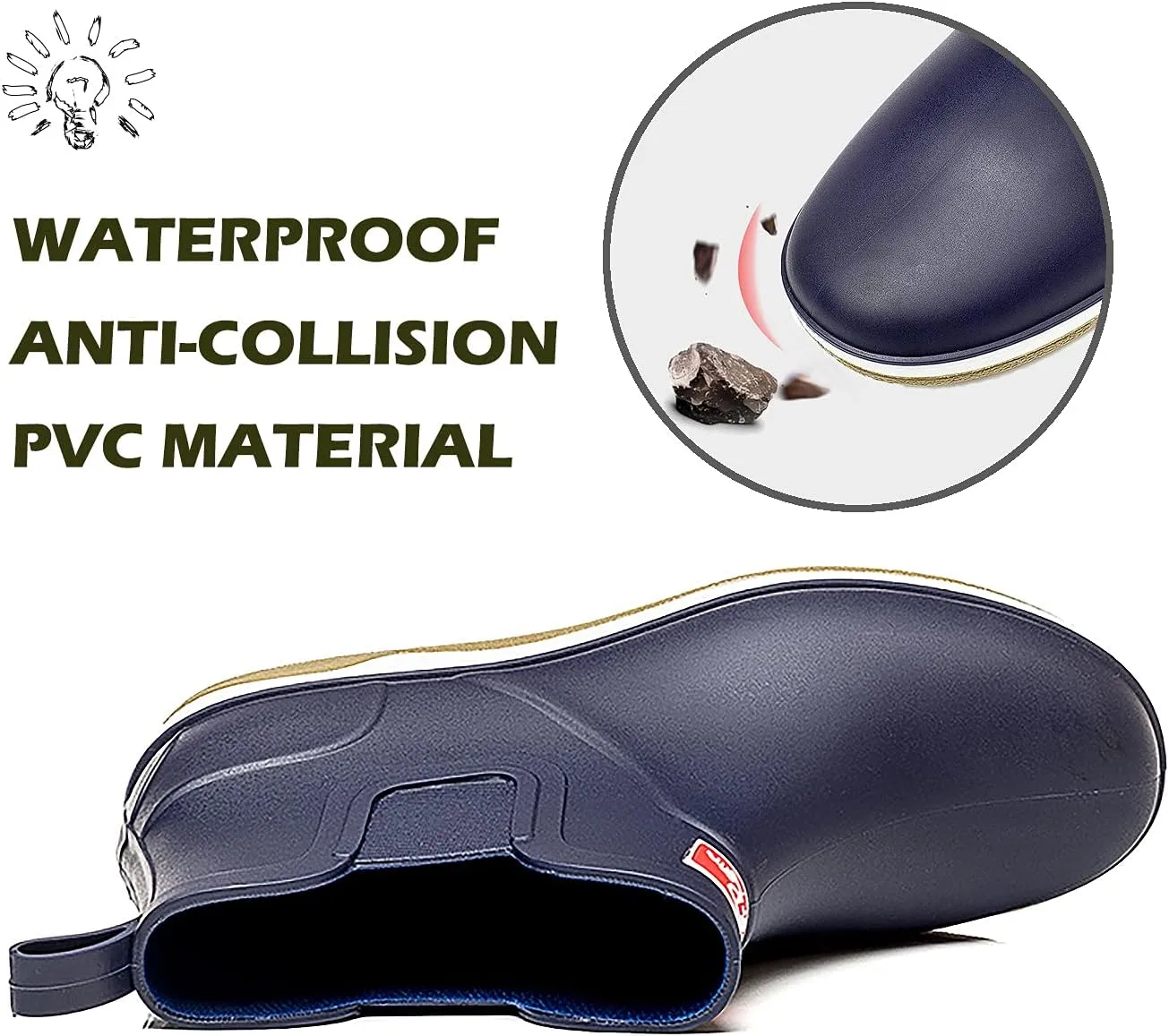Men’s Ankle Rain Boots Waterproof Chelsea Boots Slip-On Garden Work Shoes Rain Footwear