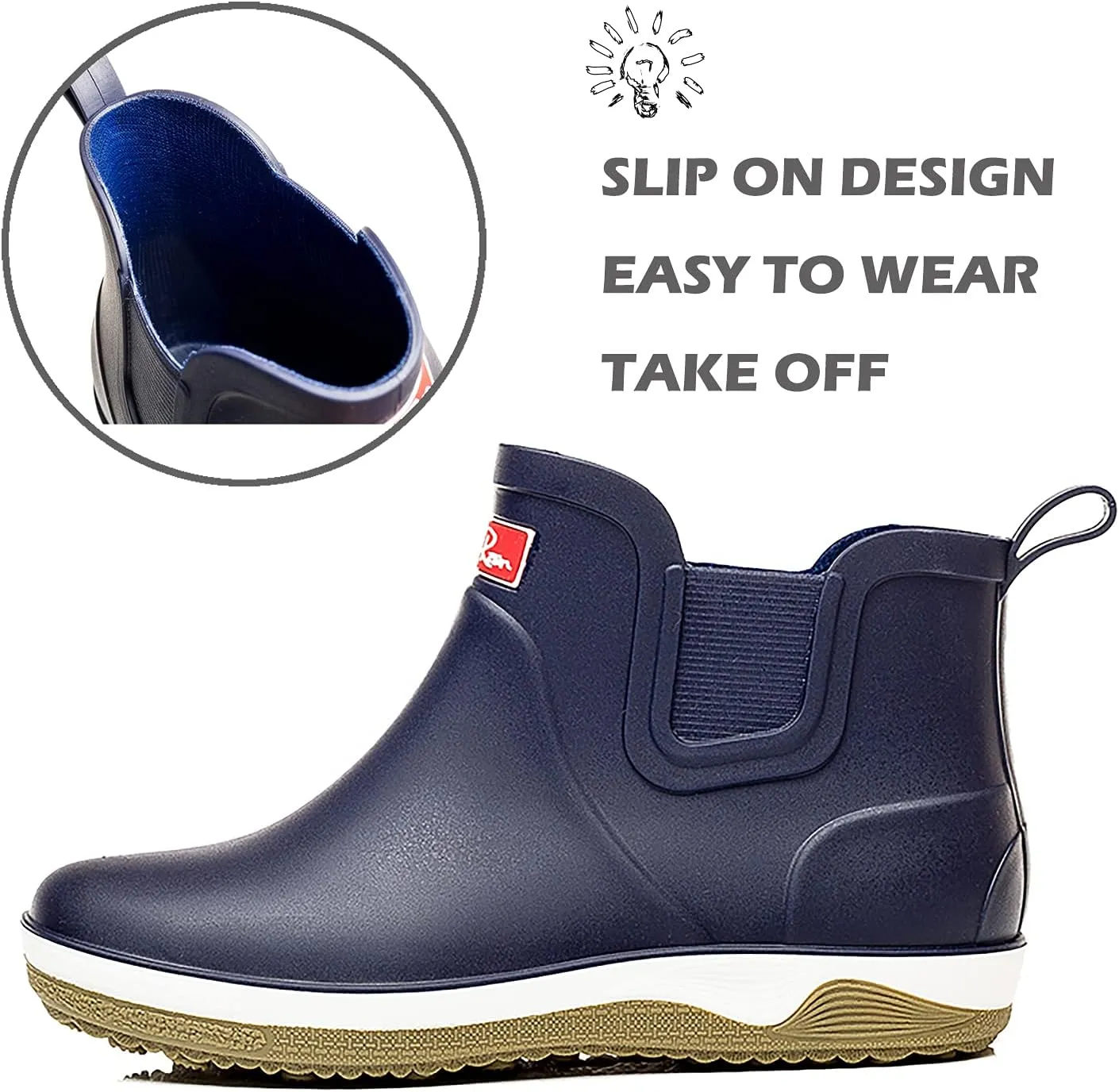 Men’s Ankle Rain Boots Waterproof Chelsea Boots Slip-On Garden Work Shoes Rain Footwear