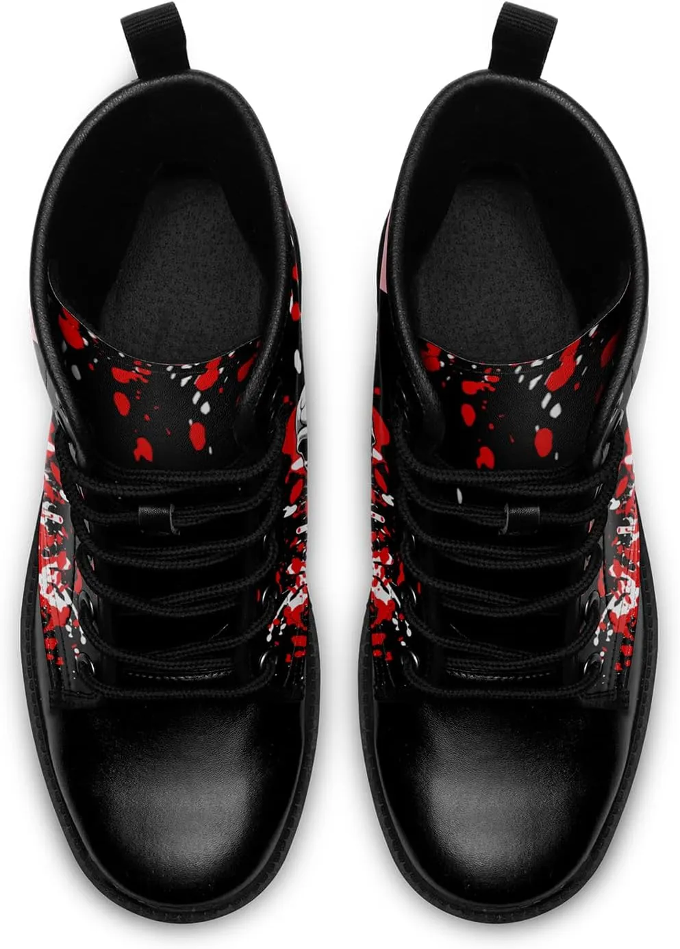 Men's Combat Ankle Boots Skull Rock Lace-Up Motorcycle Booties Goth Water Resistant Leather Work Boot for Women