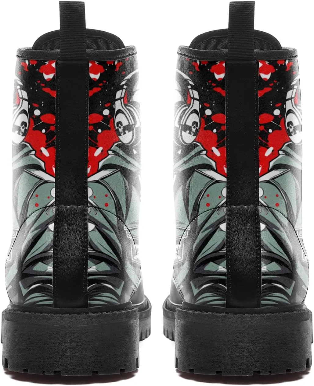 Men's Combat Ankle Boots Skull Rock Lace-Up Motorcycle Booties Goth Water Resistant Leather Work Boot for Women