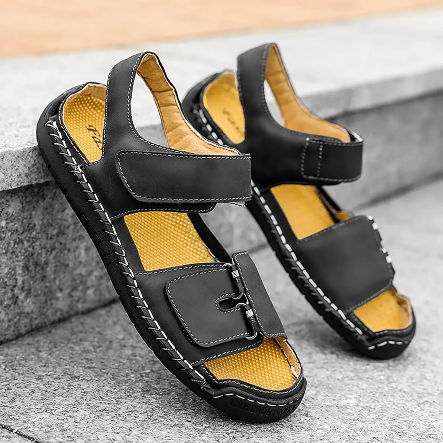 Mens Leather Sandals Hollow Closed Toe Summer Outdoor Casual Beach Shoes